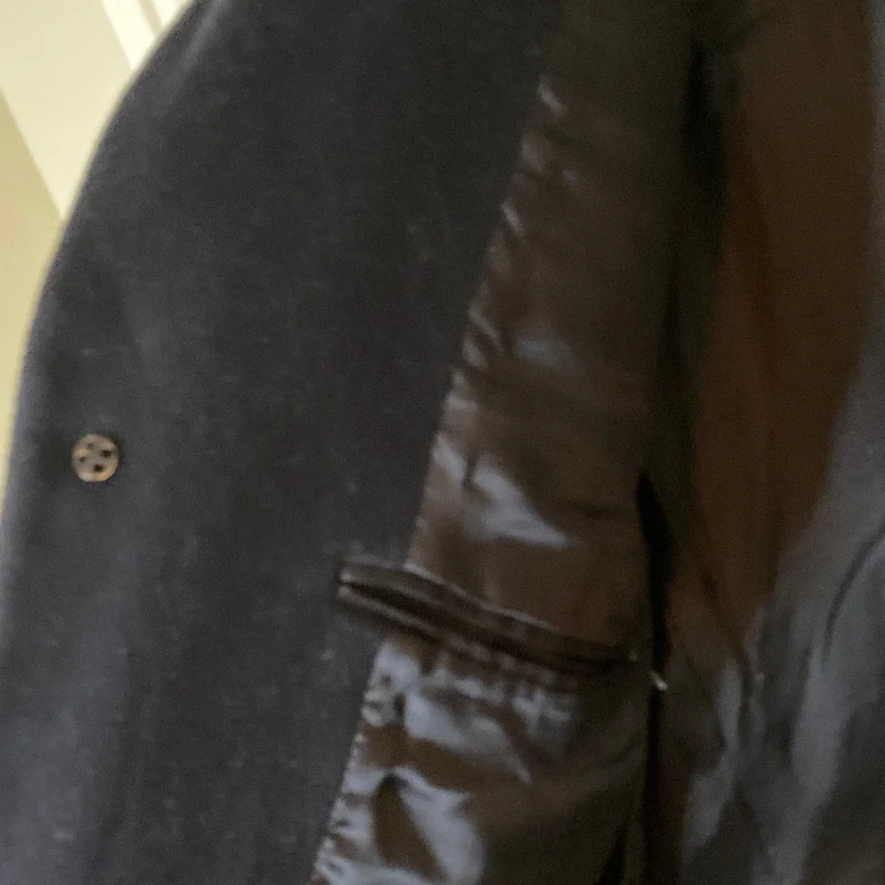 H&M Men's Wool Cashmere Classic Navy‎ Long Overcoat Size 46R Fully Lined